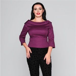 ~ Collectif Cordelia 3/4 Sleeve Top NWT ~ Plum ~ UK 20 ~ US 16 ~ retro ~ vintage